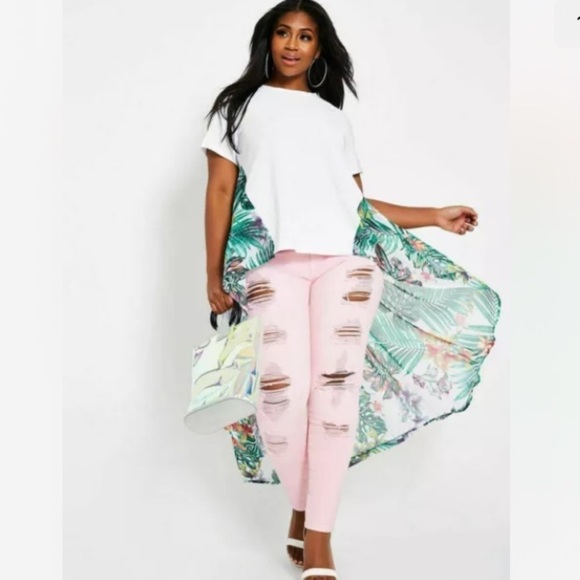 Ashley Stewart Boho tropical Hi-Low top Size 22/24 - Picture 8 of 8